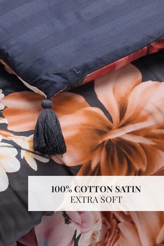 Edredón de satén de algodón 80 hilos/cm² Fleur de miel - Azul marino y beige