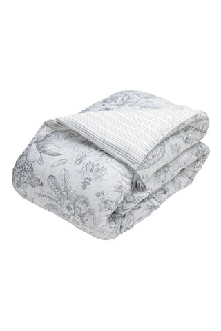 Edredón de satén de algodón 80 hilos/cm² Fleurs esquissées - Blanco y gris