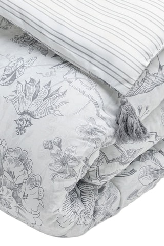 Edredón de satén de algodón 80 hilos/cm² Fleurs esquissées - Blanco y gris