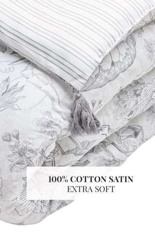 Edredón de satén de algodón 80 hilos/cm² Fleurs esquissées - Blanco y gris