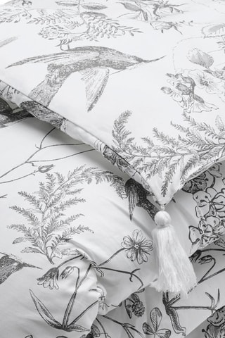 Edredón de satén de algodón 80 hilos/cm² Colibri floral - Blanco y gris