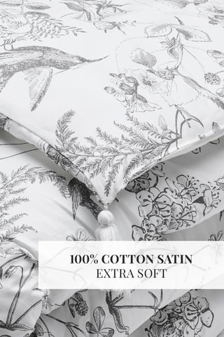 Edredón de satén de algodón 80 hilos/cm² Colibri floral - Blanco y gris