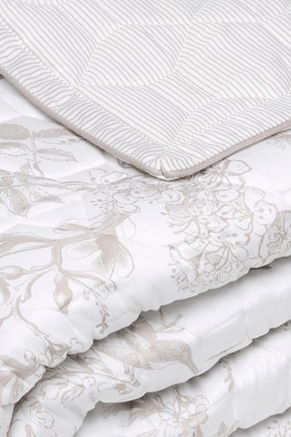 Colcha de satén de algodón 80 hilos/cm² Colibri floral - Blanco y topo