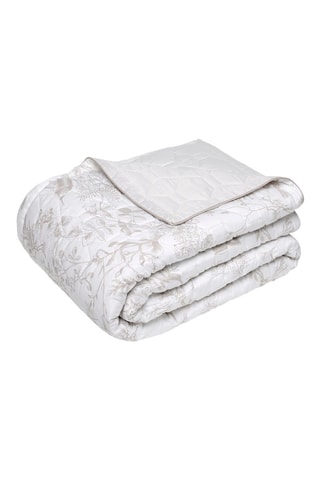 Colcha de satén de algodón 80 hilos/cm² Colibri floral - Blanco y topo