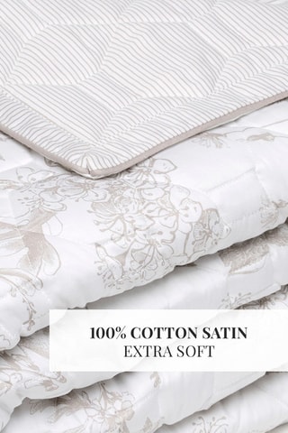 Colcha de satén de algodón 80 hilos/cm² Colibri floral - Blanco y topo