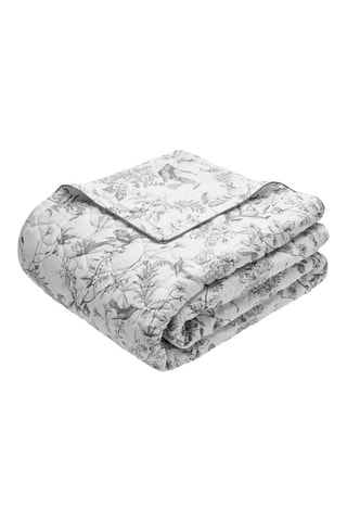 Colcha XL de satén de algodón 80 hilos/cm² Colibri floral - Negro y gris