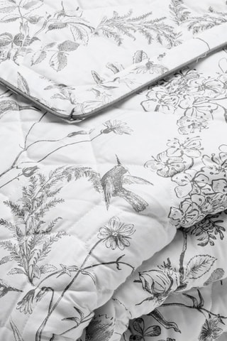 Colcha XL de satén de algodón 80 hilos/cm² Colibri floral - Negro y gris