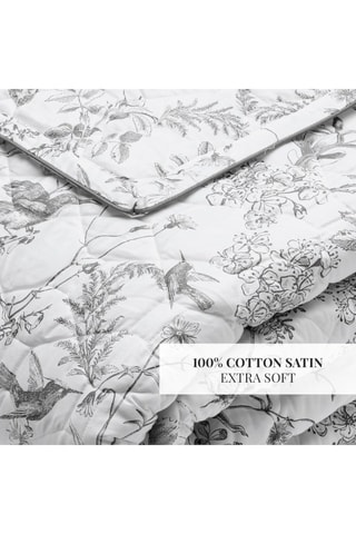 Colcha XL de satén de algodón 80 hilos/cm² Colibri floral - Negro y gris