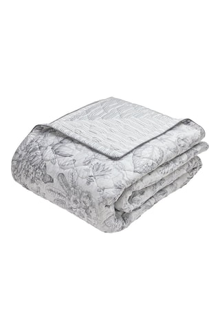 Colcha de satén de algodón 80 hilos/cm² Fleurs esquissées - Blanco y gris