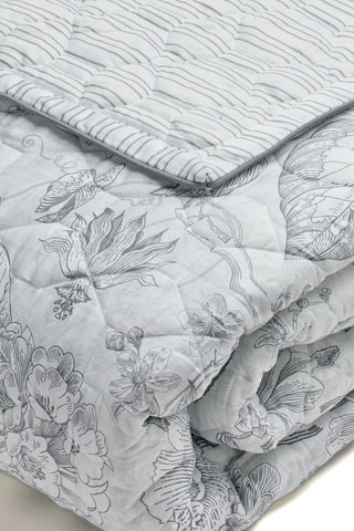Colcha de satén de algodón 80 hilos/cm² Fleurs esquissées - Blanco y gris