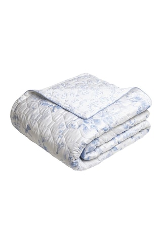 Colcha de satén de algodón Bleu Floral - Blanco