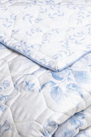 Colcha de satén de algodón Bleu Floral - Blanco