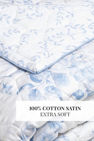 Colcha de satén de algodón Bleu Floral - Blanco