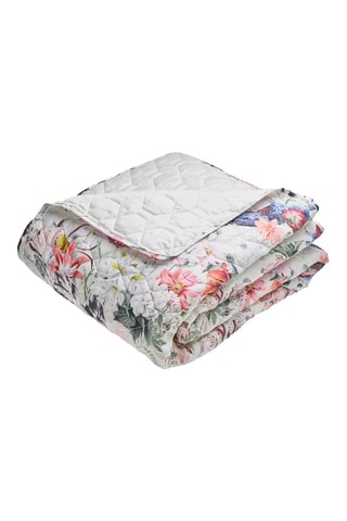 Colcha de satén de algodón 80 hilos/cm² Fleurs éclatantes - Blanco y rosa