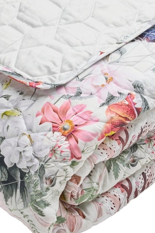 Colcha de satén de algodón 80 hilos/cm² Fleurs éclatantes - Blanco y rosa