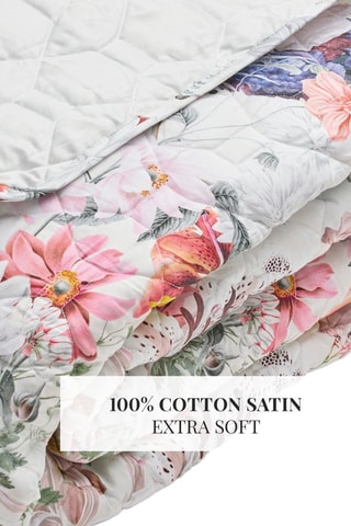 Colcha de satén de algodón 80 hilos/cm² Fleurs éclatantes - Blanco y rosa