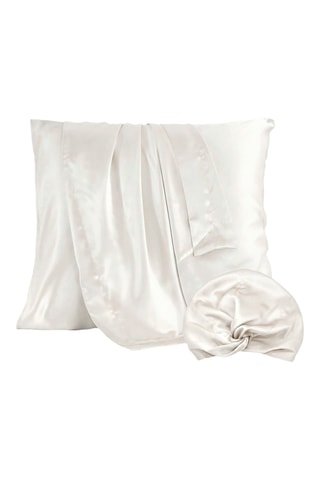 Funda de almohada y gorro de noche de seda - Blanco