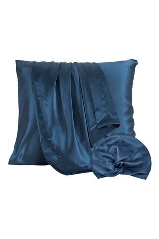 Funda de almohada y gorro de noche de seda - Azul marino