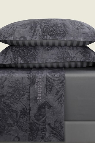 Juego de sábanas de satén de algodón Jardin botanique - Gris oscuro