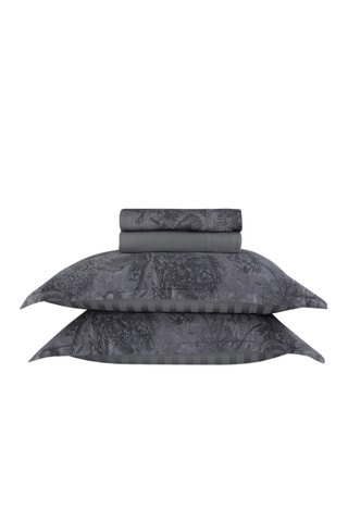 Juego de sábanas de satén de algodón Jardin botanique - Gris oscuro