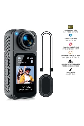 Caméra corporelle Eko - Modèle Magnetix - Noir - 2,7K - Wi-Fi - 180°