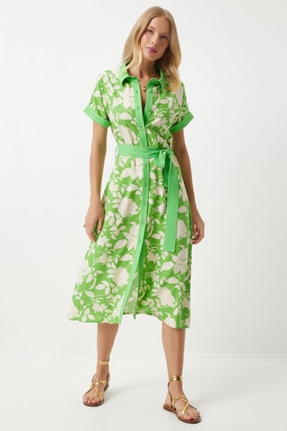 Robe chemise - Blanc et vert