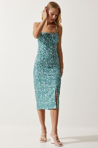 Robe midi - Blanc et vert