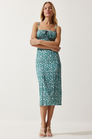 Robe midi - Blanc et vert