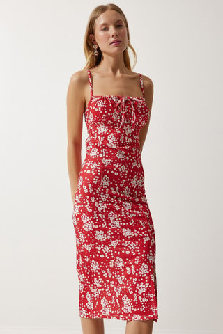 Robe midi - Blanc et rouge