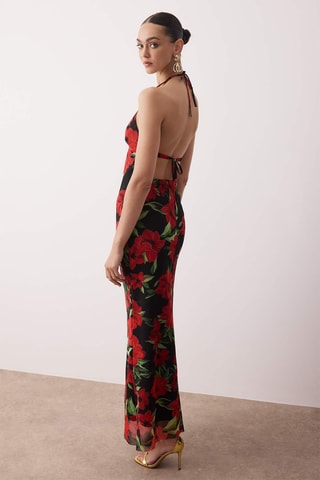 Robe longue - Noir, rouge et vert