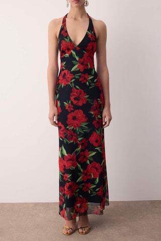 Robe longue - Noir, rouge et vert