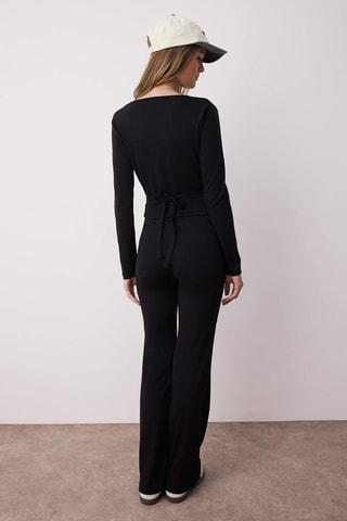 Crop top portefeuille et pantalon - Noir