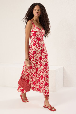 Robe midi - Blanc et rose