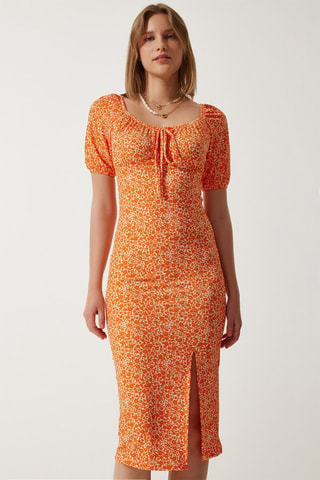 Robe fourreau - Blanc et orange