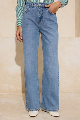 Jean wide legs taille haute - Bleu