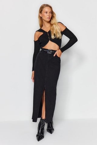 Jupe longue en jean taille haute - Noir