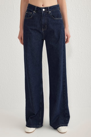 Jean wide legs taille haute - Bleu foncé