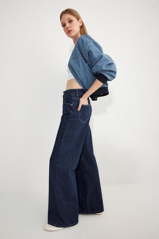 Jean wide legs taille haute - Bleu foncé
