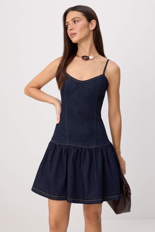 Robe taillebasse en jean - Bleu marine