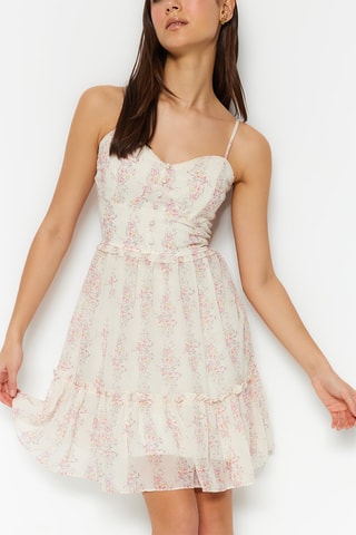 Robe patineuse - Vert, beige et rose