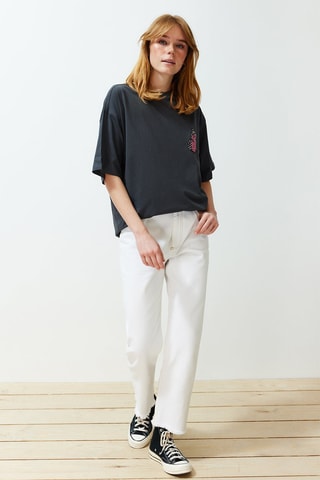 T-shirt oversize - Blanc, rose et gris