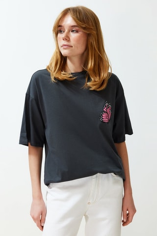 T-shirt oversize - Blanc, rose et gris