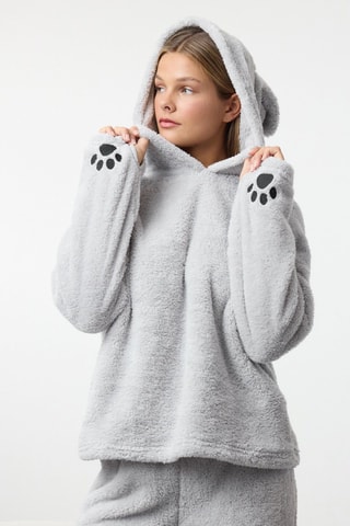 Pyjama à capuche en polaire - Gris