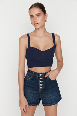 Short en jean taille haute - Bleu foncé