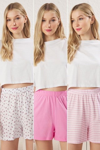 3 shorts de pyjama - Blanc et rose