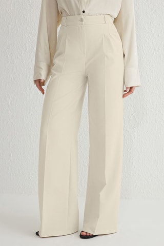 Pantalon wide legs taille haute - Beige
