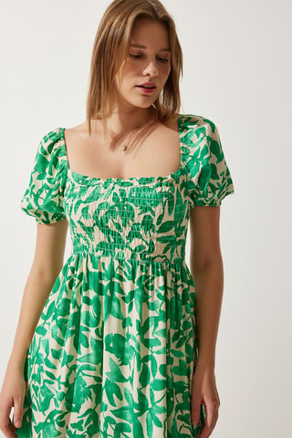 Robe midi - Blanc et vert