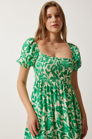 Robe midi - Blanc et vert