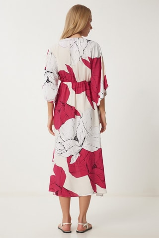 Robe midi - Blanc et rose