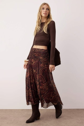 Jupe midi - Beige et marron